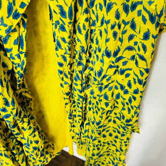 TANYA TAYLOR Yellow Blue Printed Silk Chiffon V-Neckline Maxi Dress Size 2 - Picture 8 of 13
